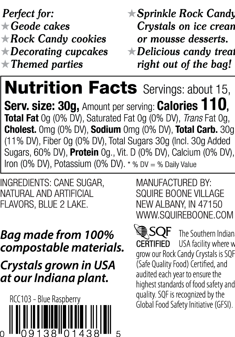 Rock Candy Crystals Blue Raspberry Nutritional Info