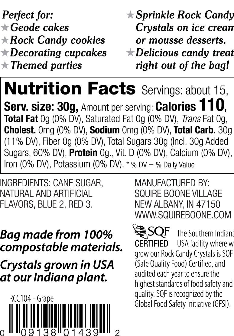 Purple/Grape Rock Candy Crystals Nutritional Information