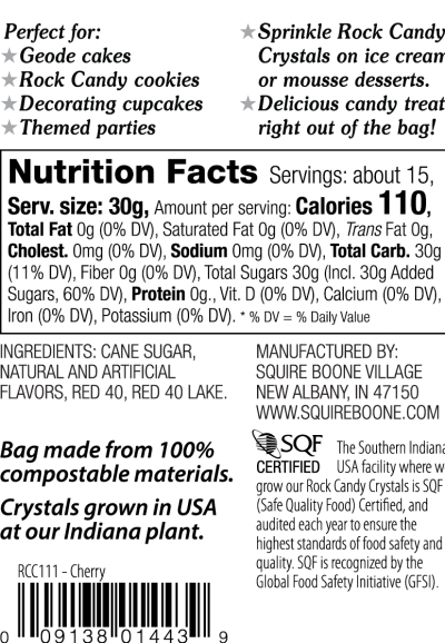 Red Cherry Rock Candy Crystals Nutrition Information