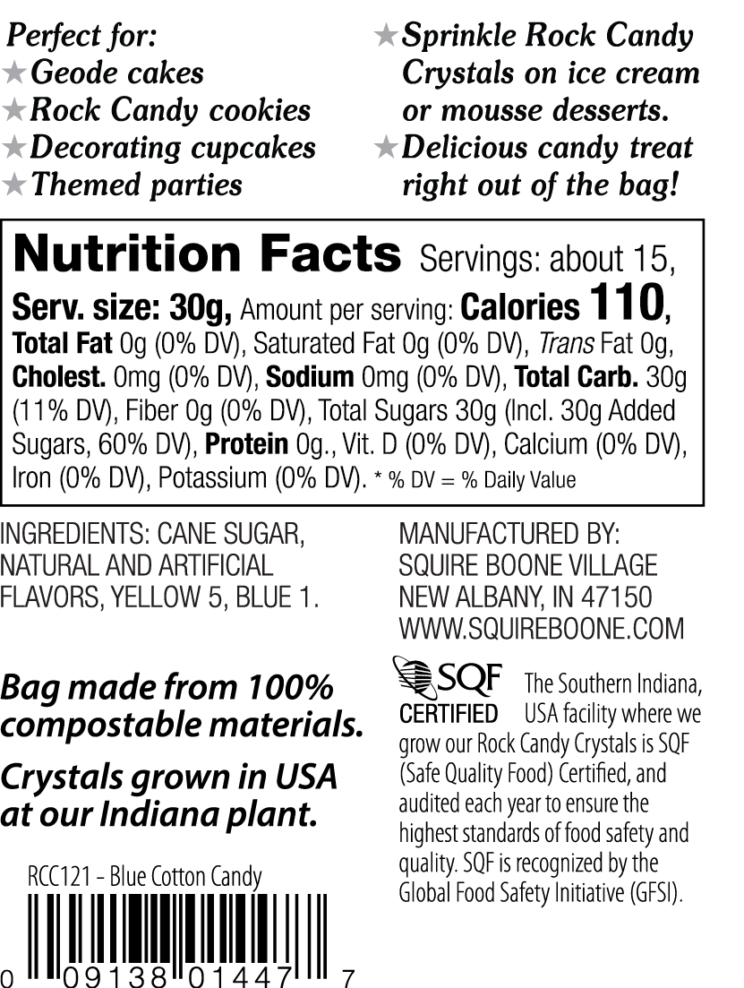 Aqua Blue/Cotton Candy Rock Candy Crystals Nutritional Information